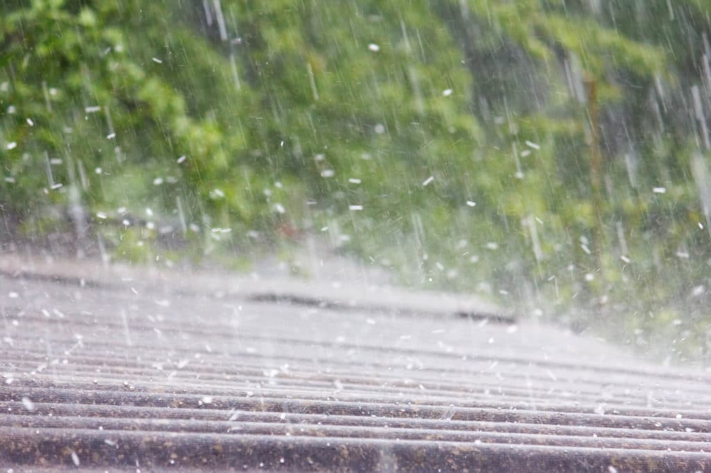 hail storm on metal roof